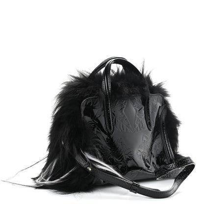 Alexander McQueen Patent Faux Fur Mini Skull Padlock Zip Around Tote Black 3 of 10