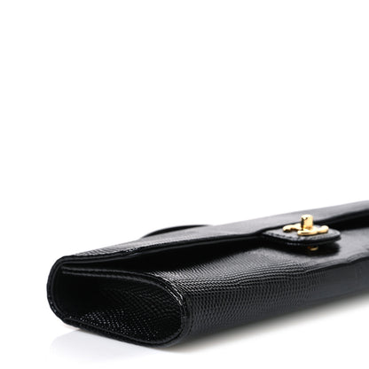 Chanel Calfskin Lizard Embossed Top Handle Long Clutch With Chain Black 10 of 12