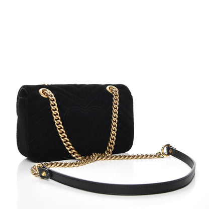 Gucci Velvet Matelasse Mini GG Marmont Shoulder Bag Black 3 of 8