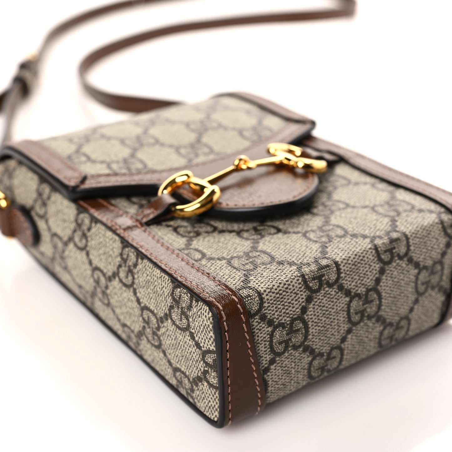 GG Supreme Monogram Mini Horsebit 1955 Crossbody Bag Beige Brown Sugar