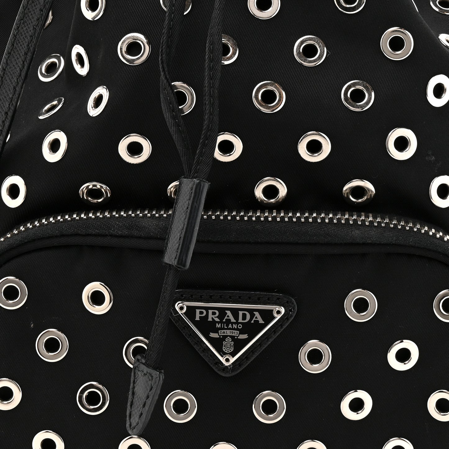 Tessuto Nylon Saffiano Grommets Mini Bucket Crossbody Bag Black