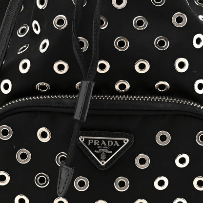 Prada Tessuto Nylon Saffiano Grommets Mini Bucket Crossbody Bag Black 7 of 11