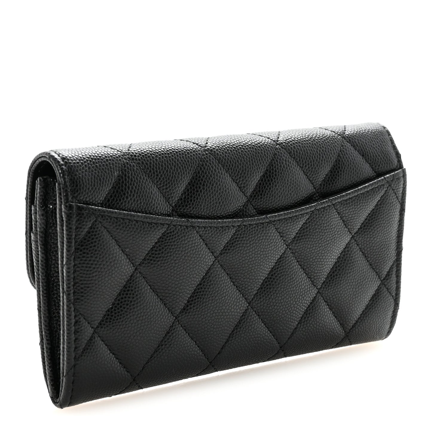Caviar Quilted Medium Gusset Flap Wallet Black