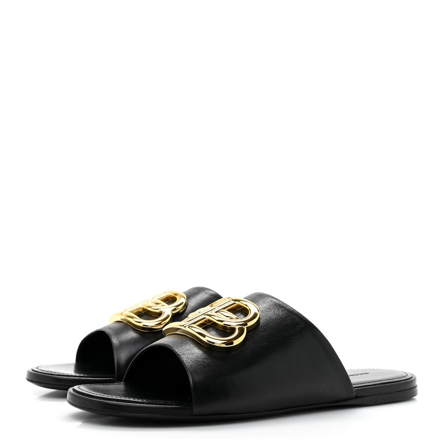 Shiny Sheepskin Oval BB Mule Sandals 36 Black