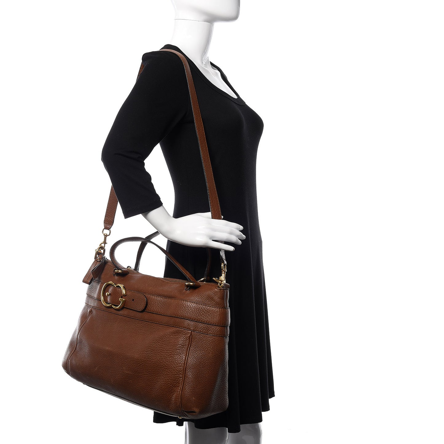 Pebbled Calfskin Ride Medium Top Handle Bag Brown
