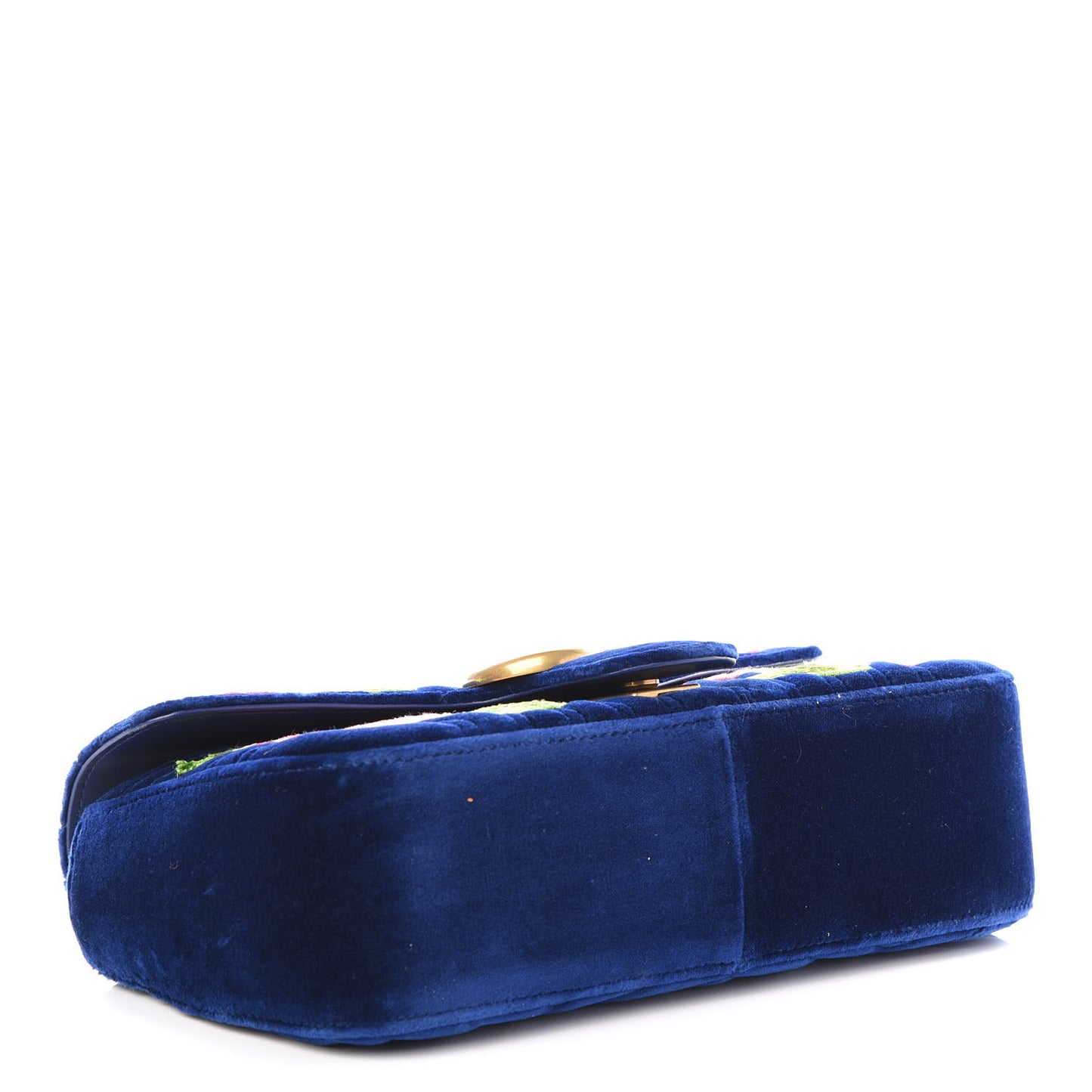 Velvet Matelasse Deer Embroidered Small GG Marmont Shoulder Bag Cobalt