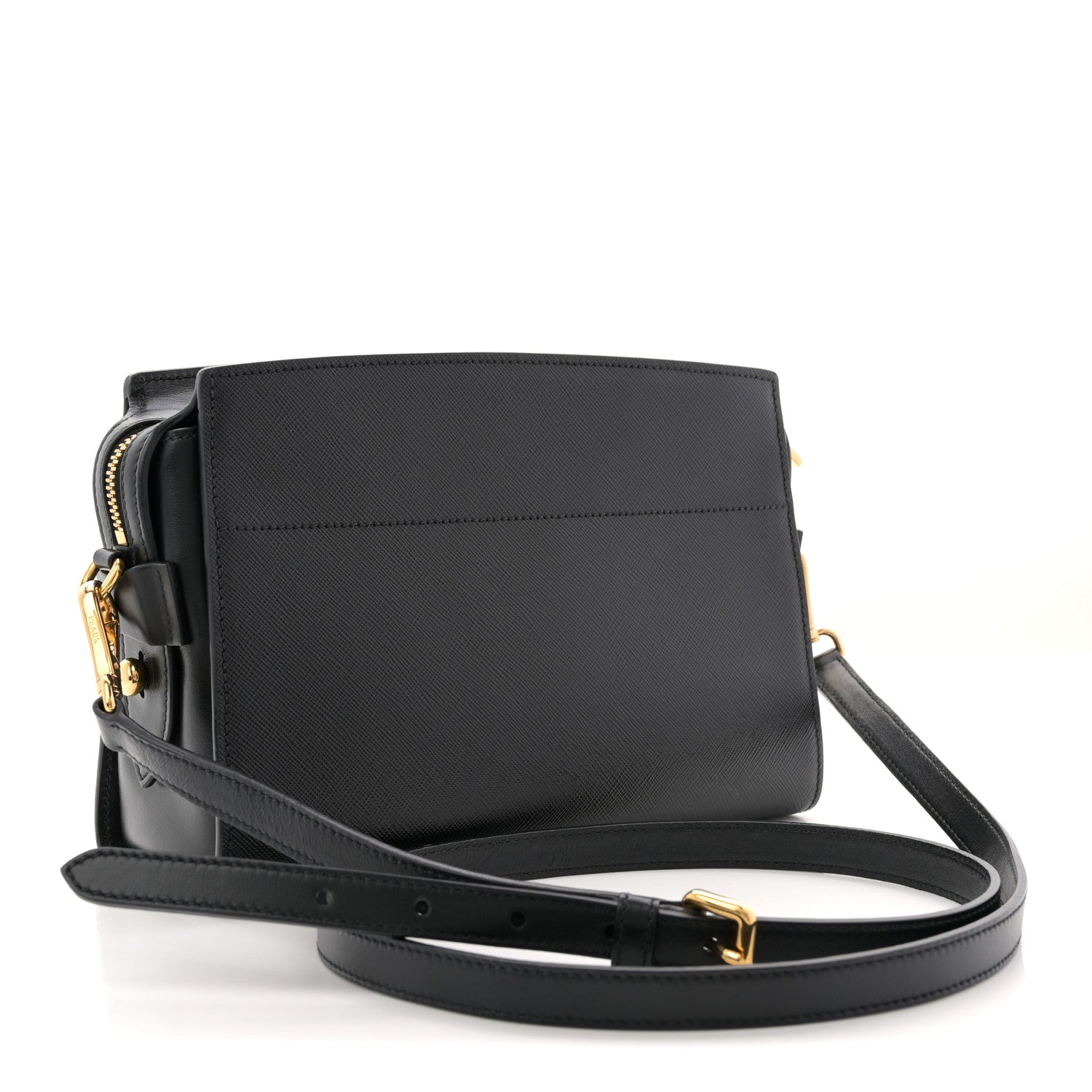 Prada Saffiano City Calfskin Esplanade Crossbody Bag Black 3 of 9