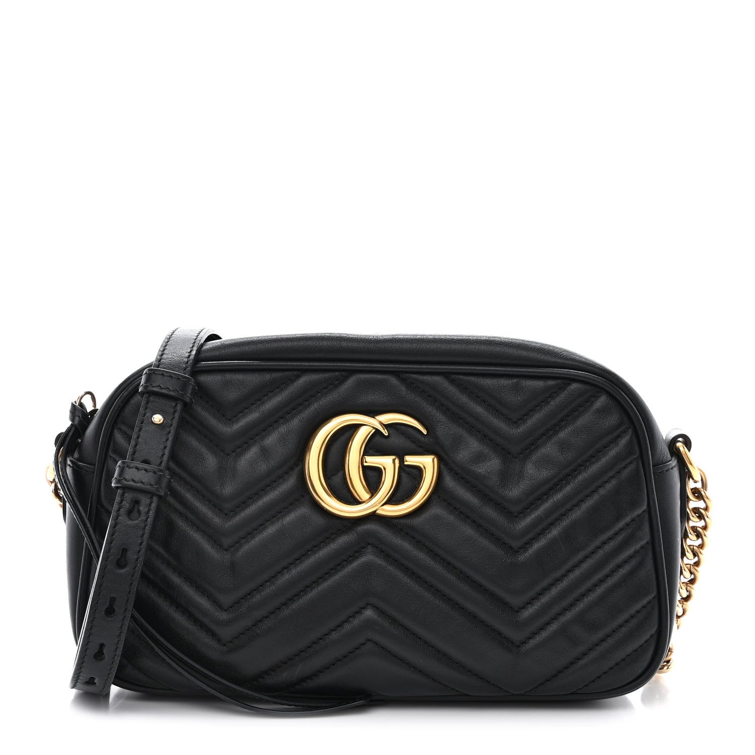 Gucci Calfskin Matelasse Small GG Marmont Chain Shoulder Bag Black 1 of 10