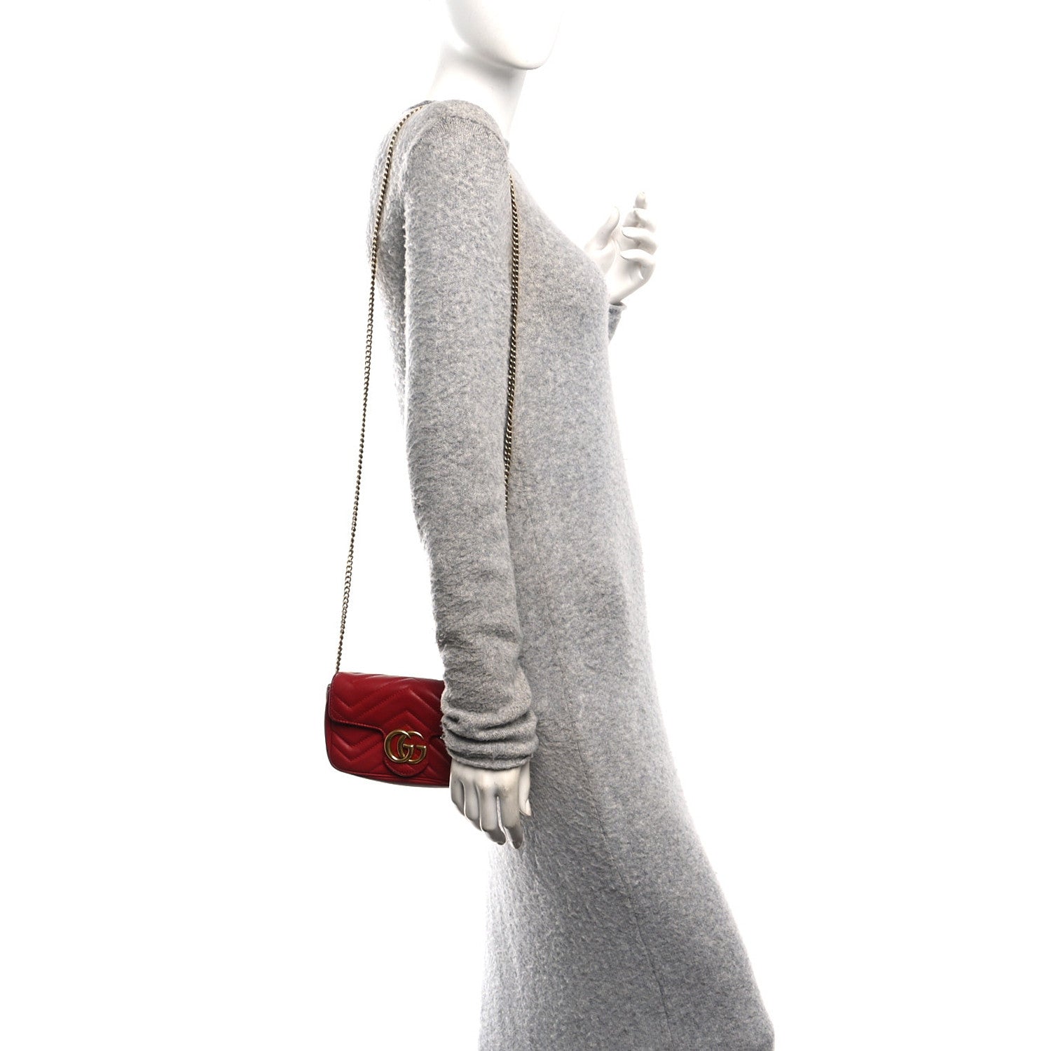Gucci Calfskin Matelasse Super Mini GG Marmont Shoulder Bag Hibiscus Red 2 of 10