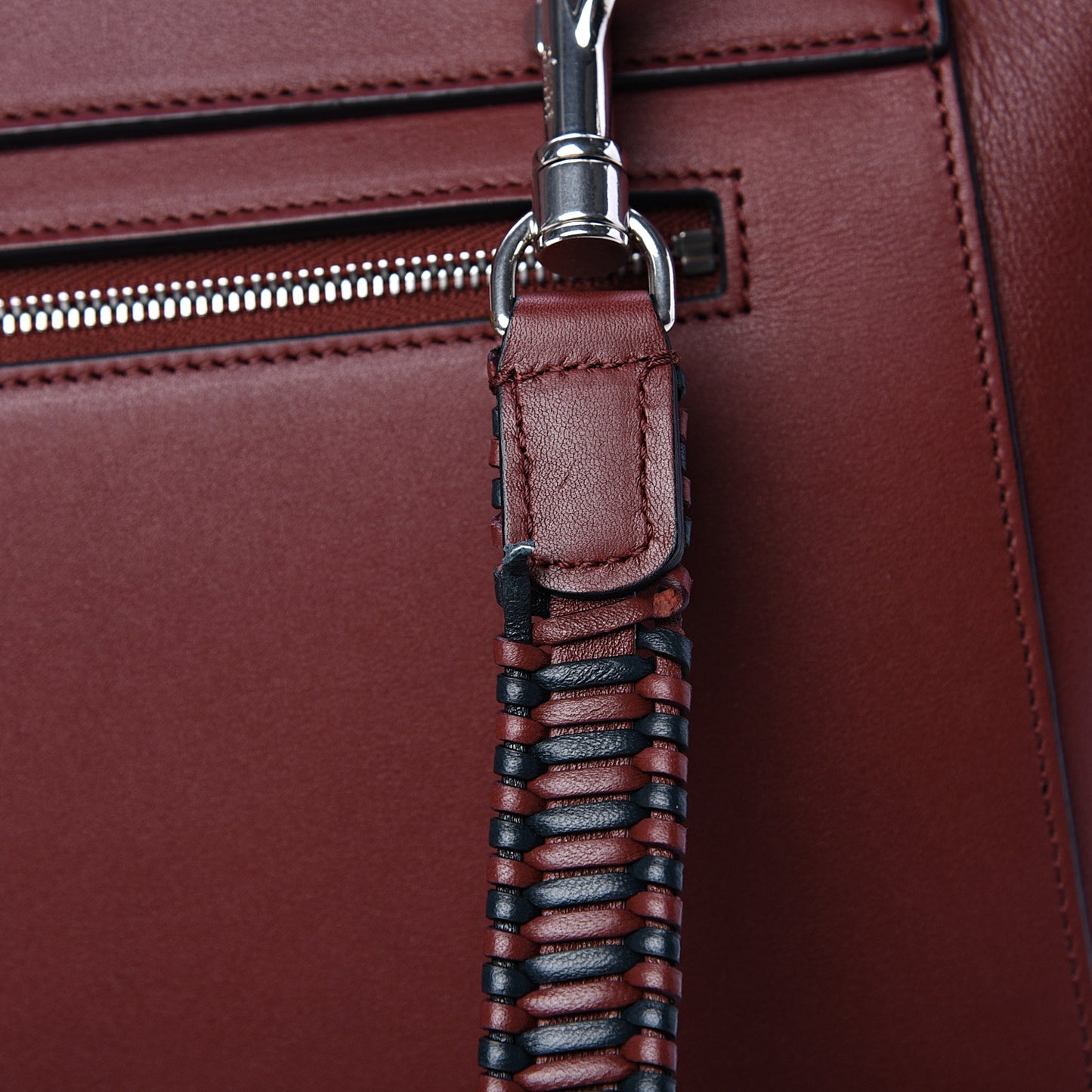 Smooth Calfskin Micro Bi-Color Braided Belt Bag Red Wood