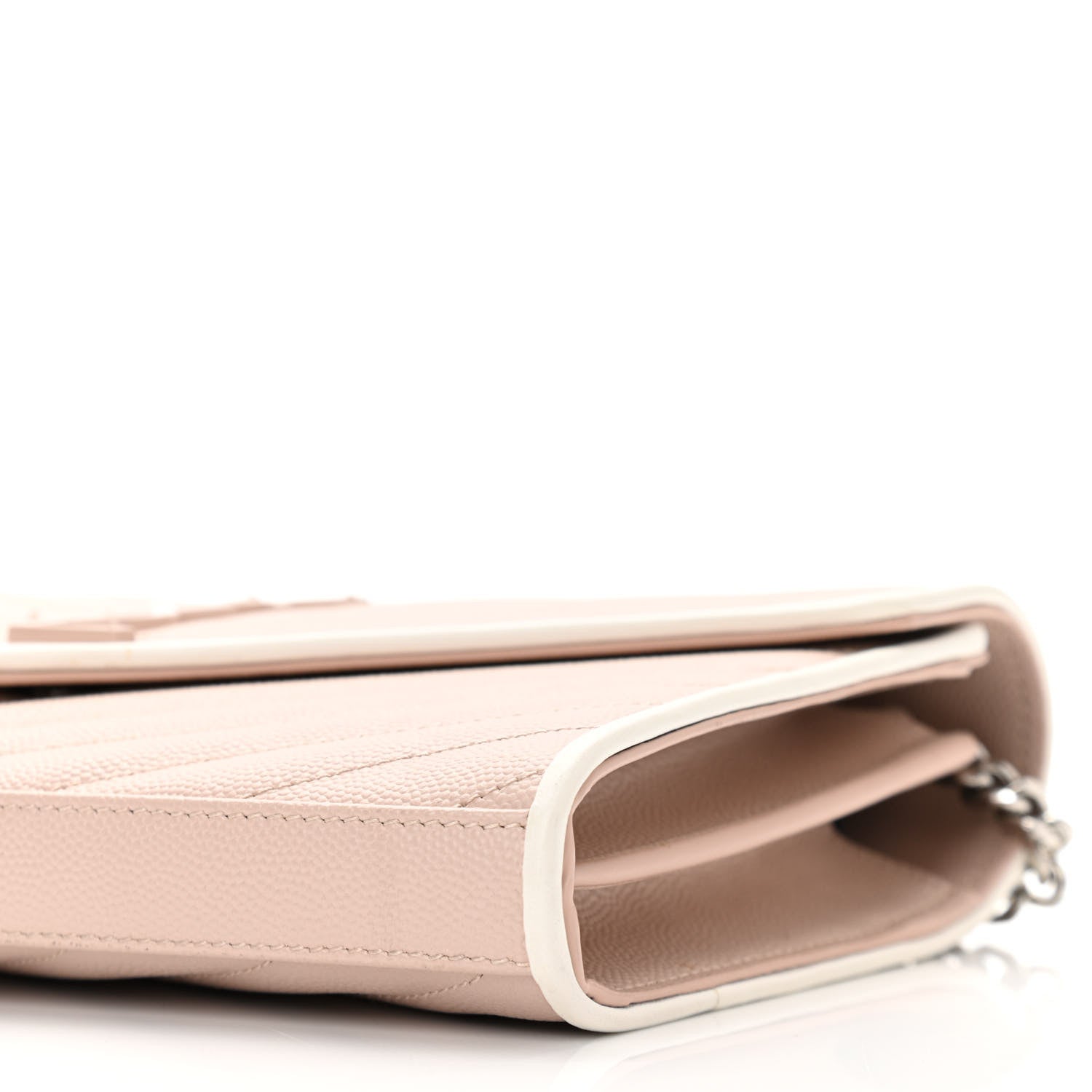 Saint Laurent Grain De Poudre Matelasse Chevron Monogram Chain Wallet Pink and White 9 of 10