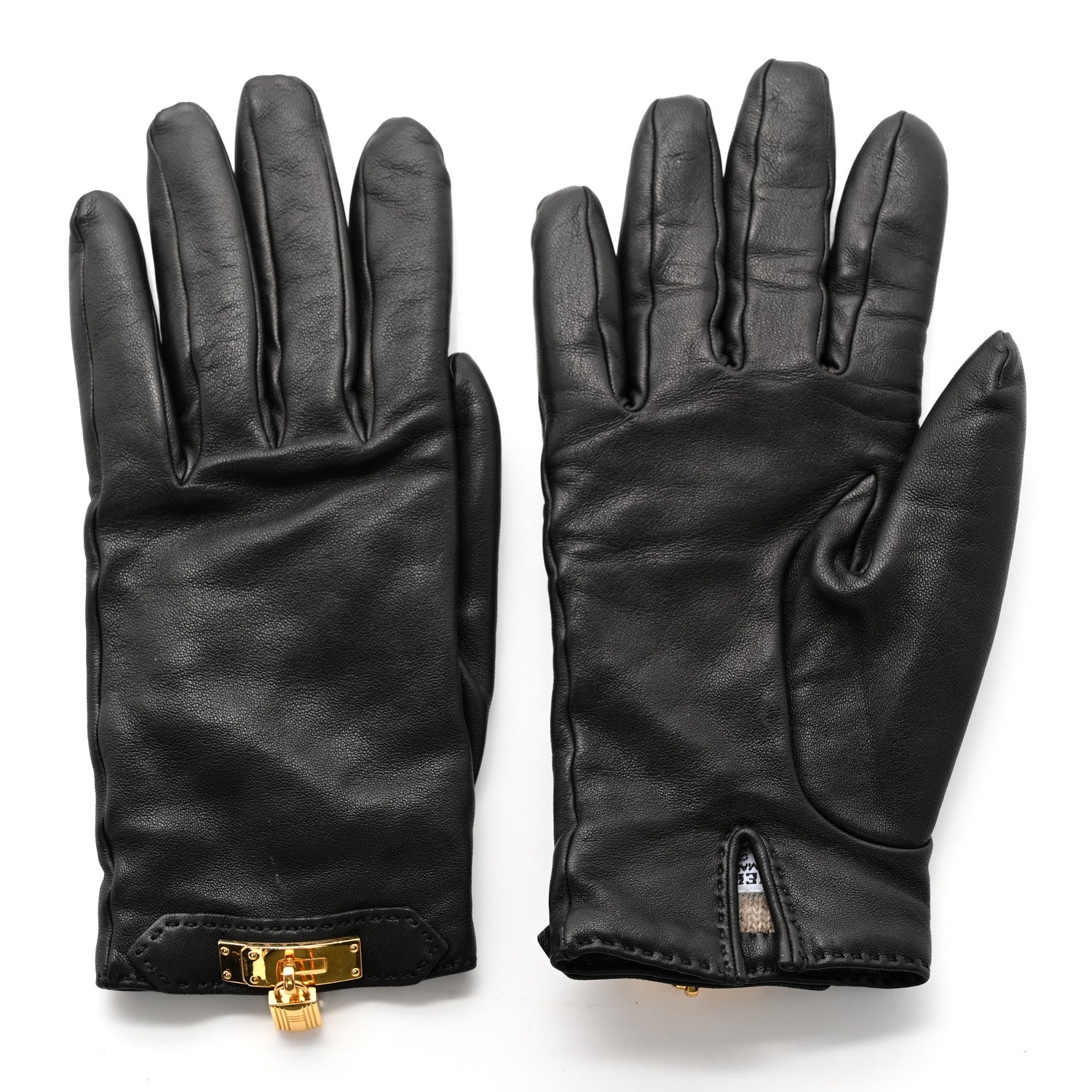 Hermes Lambskin Soya Kelly Lock Gloves 7.5 Black 2 of 6