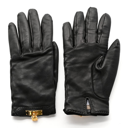 Hermes Lambskin Soya Kelly Lock Gloves 7.5 Black 2 of 6