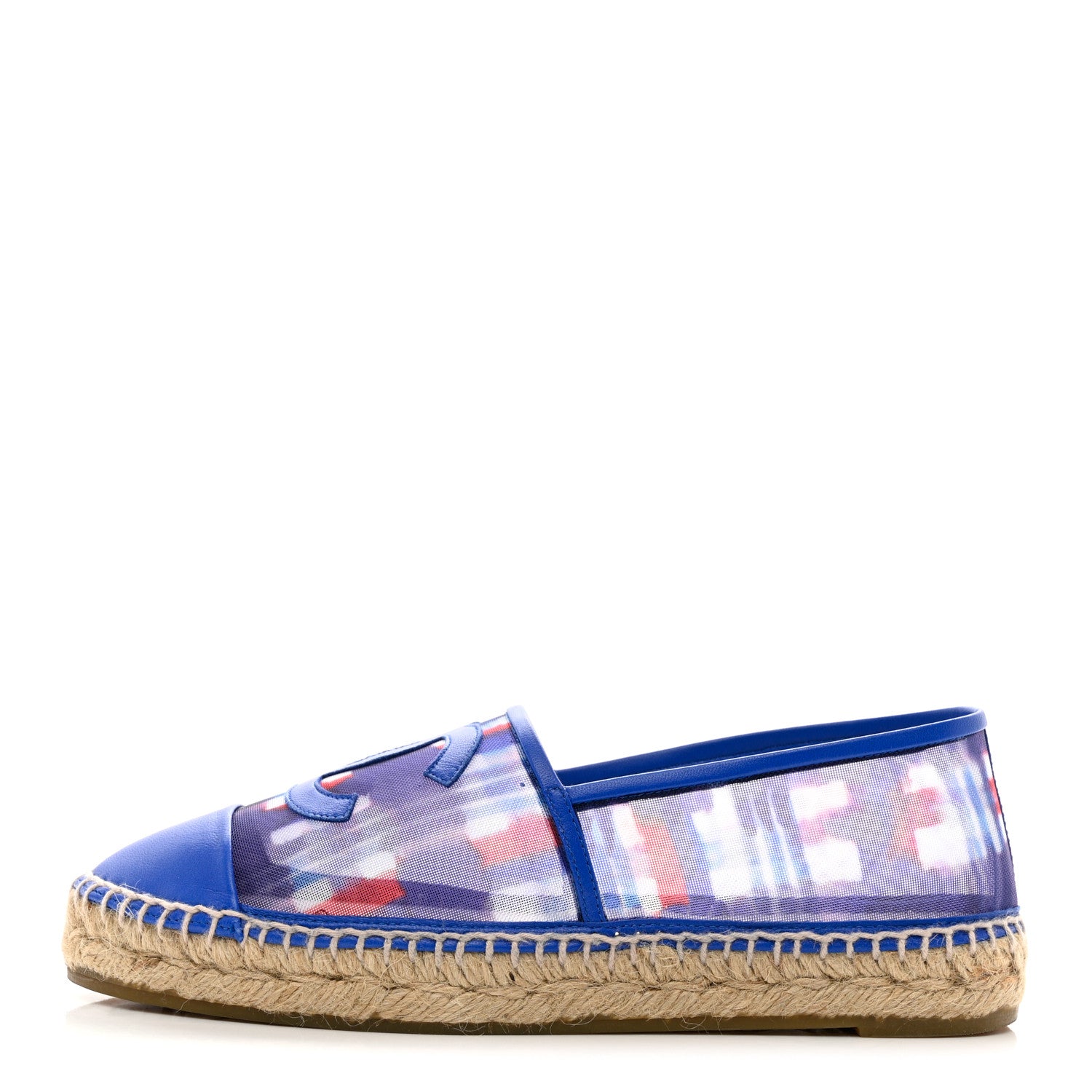 Chanel Mesh Lambskin Plaid Print CC Espadrilles 38 Blue White Red 1 of 9