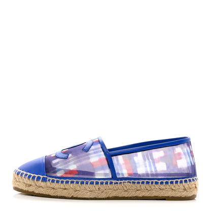 Chanel Mesh Lambskin Plaid Print CC Espadrilles 38 Blue White Red 1 of 9