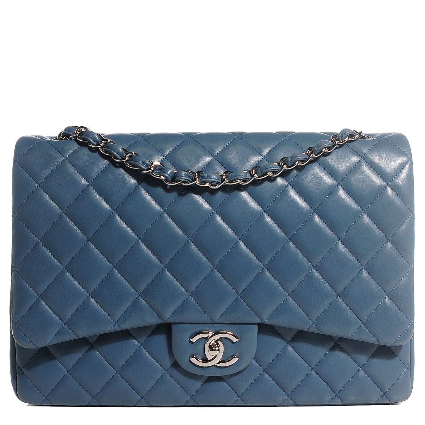 Lambskin Quilted Maxi Double Flap Turquoise
