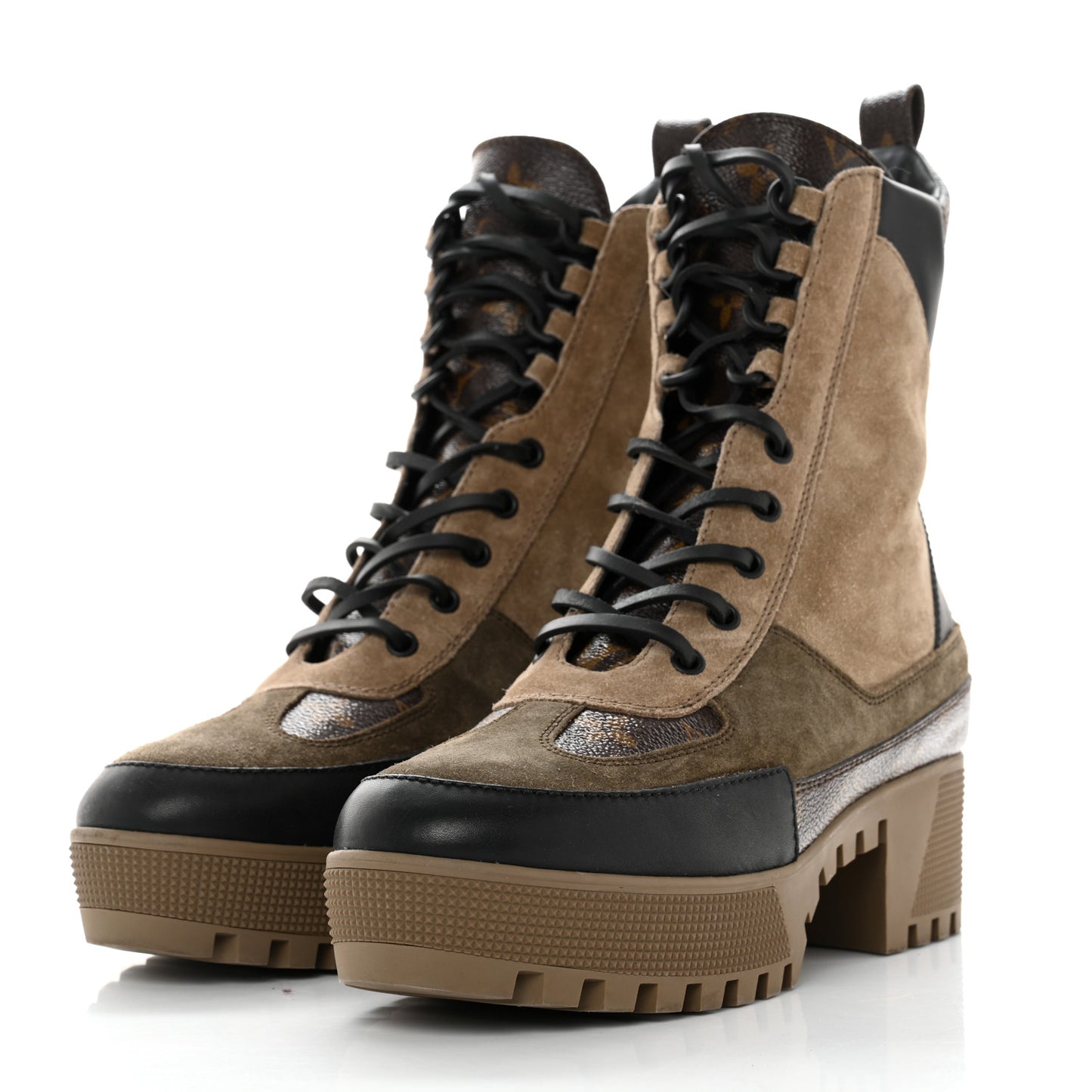 Suede Calfskin Monogram Laureate Platform Desert Boots 40 Taupe