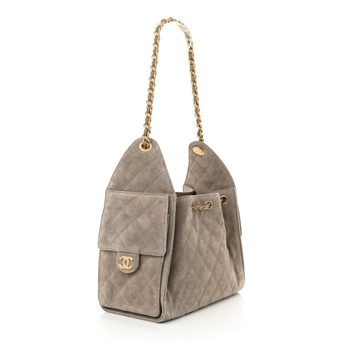Suede Quilted Small Chanel 25 Handbag Dark Grey