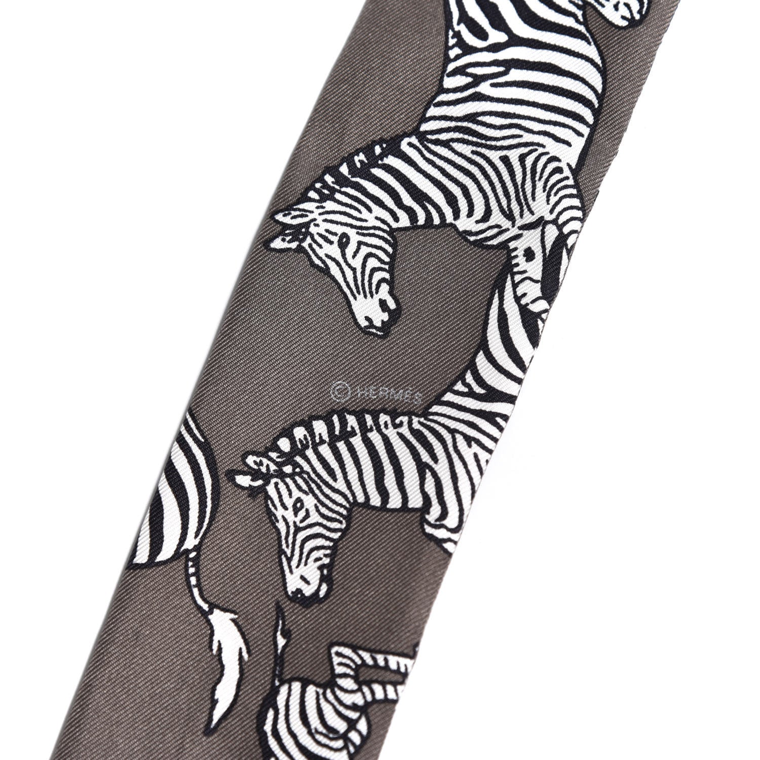 Hermes Silk Les Zebres Twilly Gris Taupe Black White 3 of 7