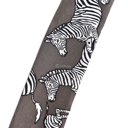 Hermes Silk Les Zebres Twilly Gris Taupe Black White 3 of 7