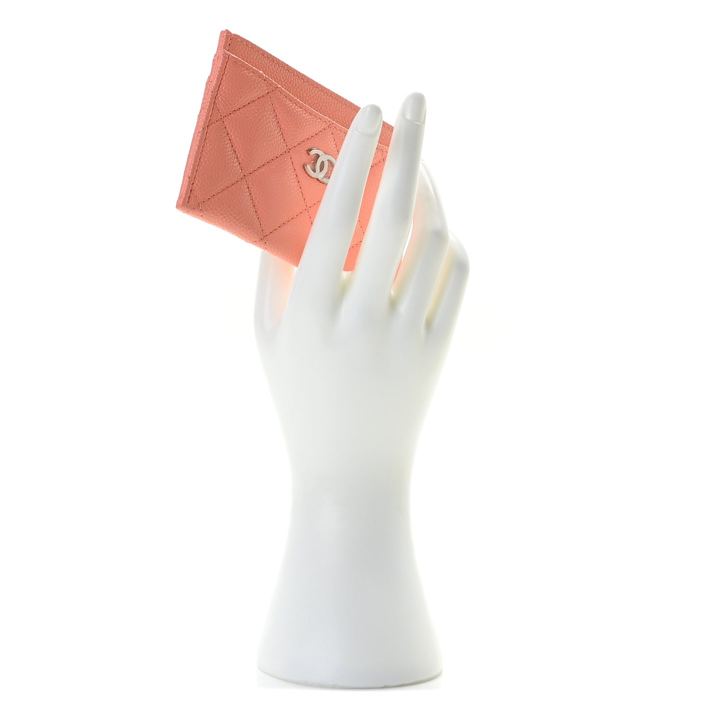 Caviar Quilted Card Holder Coral
