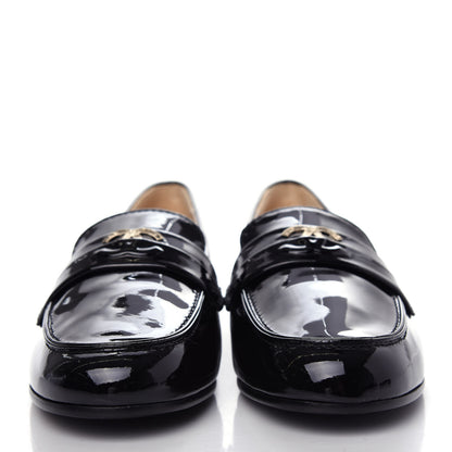 Chanel Patent CC Mocassin Loafers 36.5 Black 2 of 11