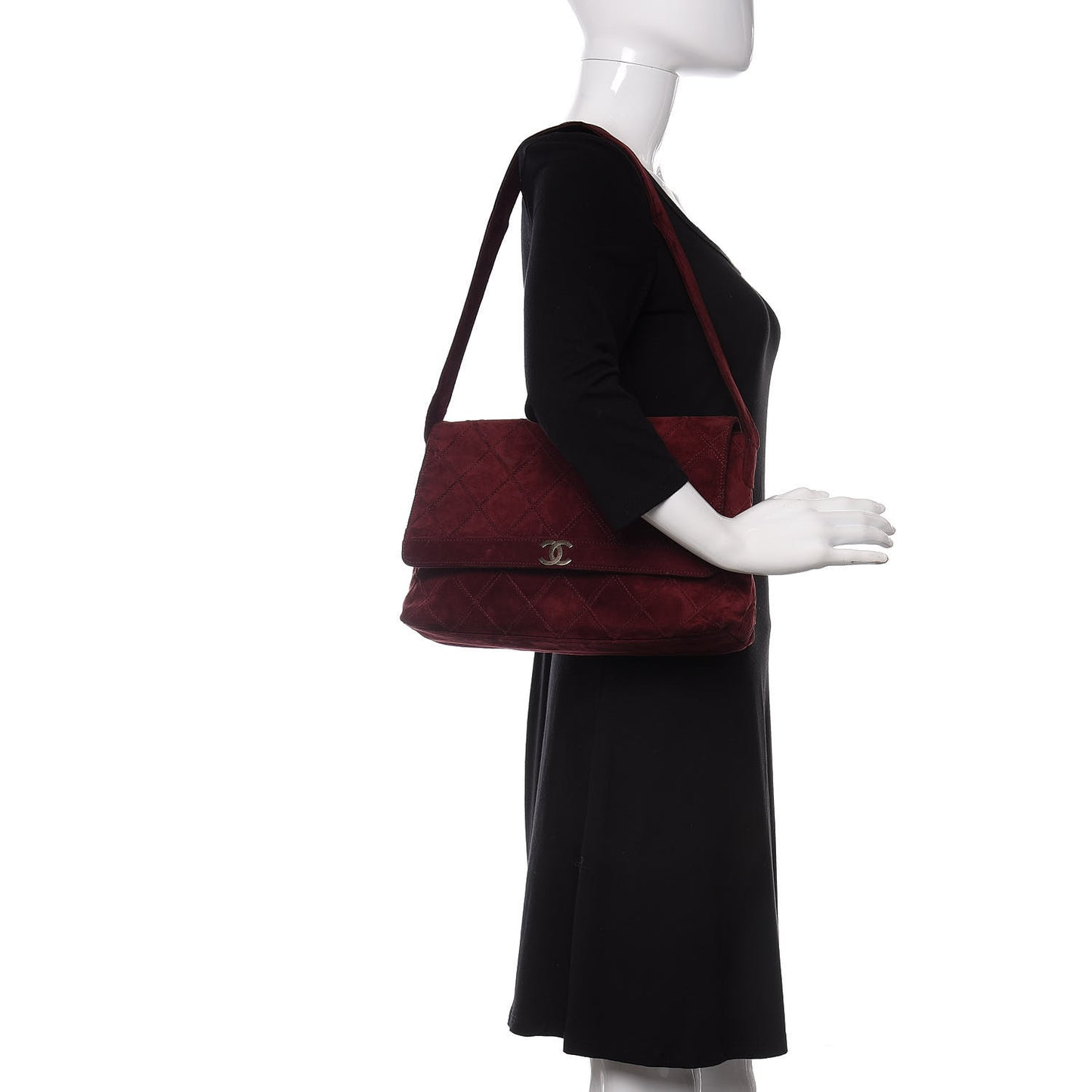 Suede Diamond Stitch Flap Bag Burgundy
