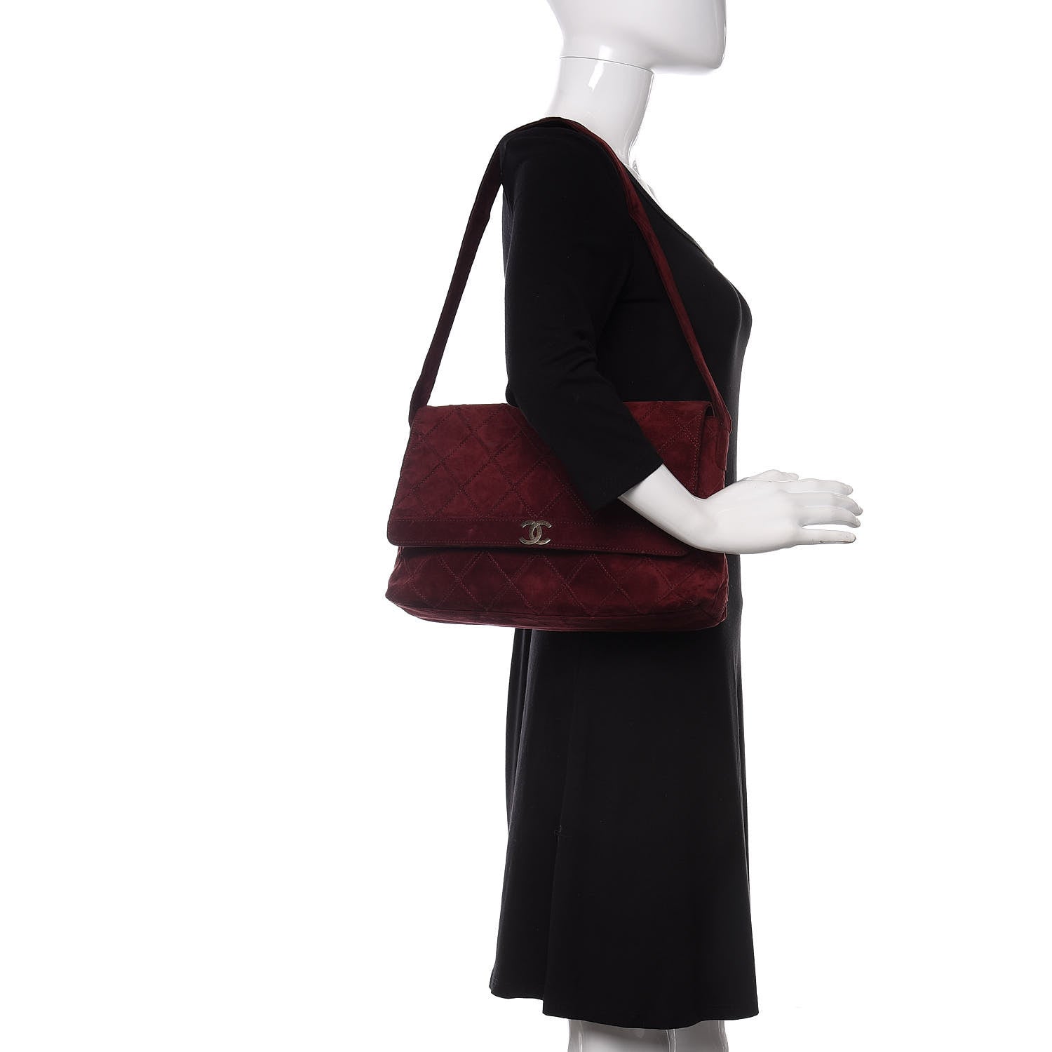 Chanel Suede Diamond Stitch Flap Bag Burgundy 2 of 10