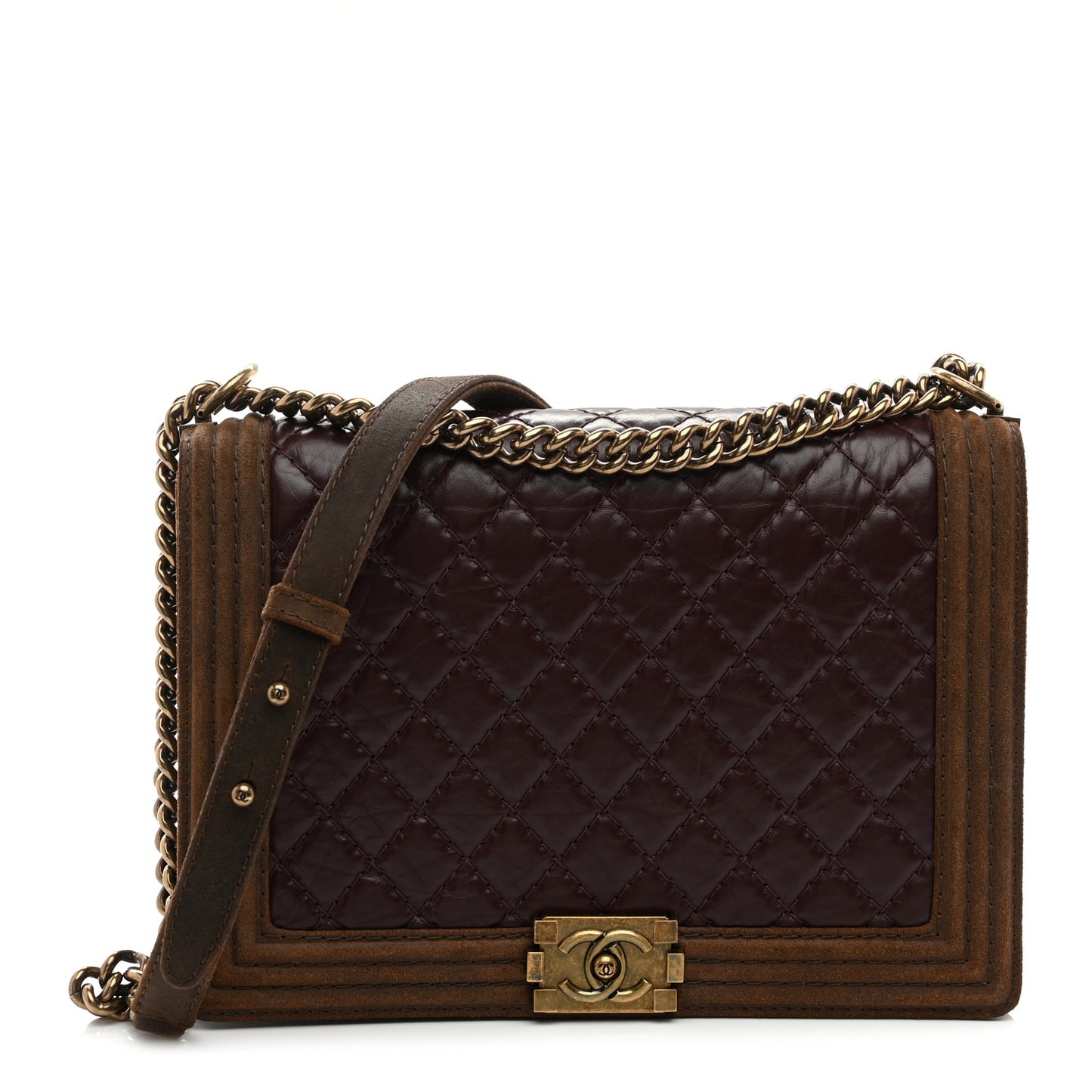Aged Calfskin Nubuck Quilted Large Boy Flap Burgundy
