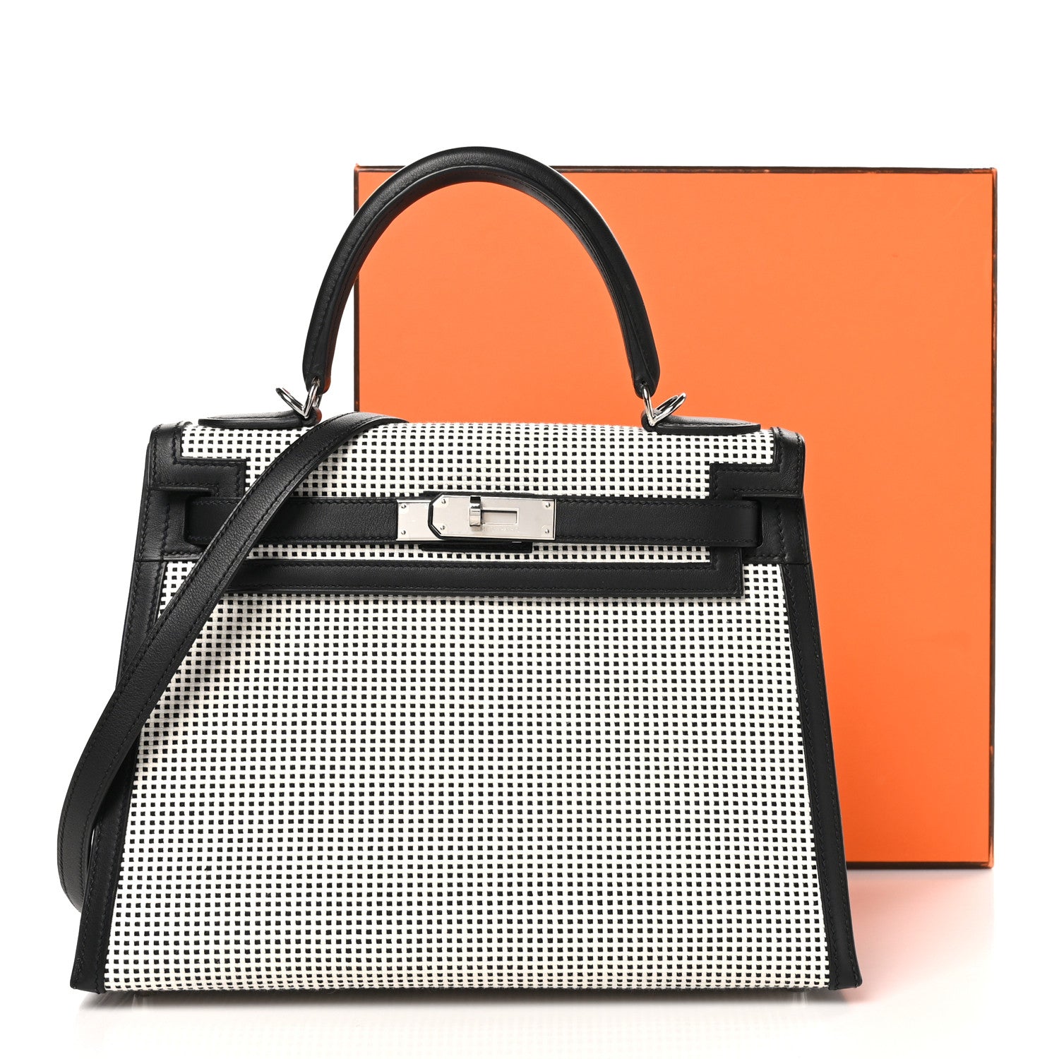 Hermes Toile Quadrille Swift Kelly Sellier 28 Ecru White Black 13 of 13