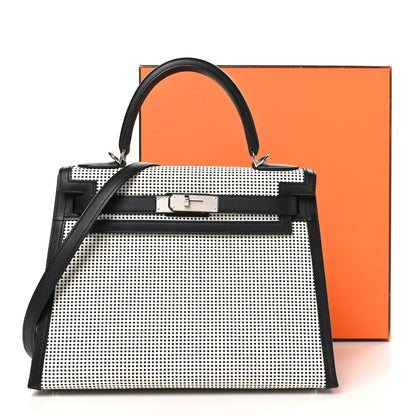 Hermes Toile Quadrille Swift Kelly Sellier 28 Ecru White Black 13 of 13