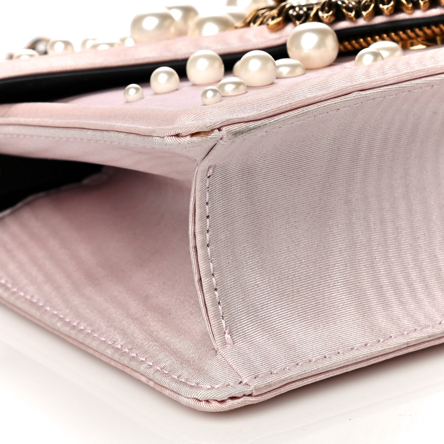 Moire Pearl Embellished Small Devotion Top Handle Bag Pink