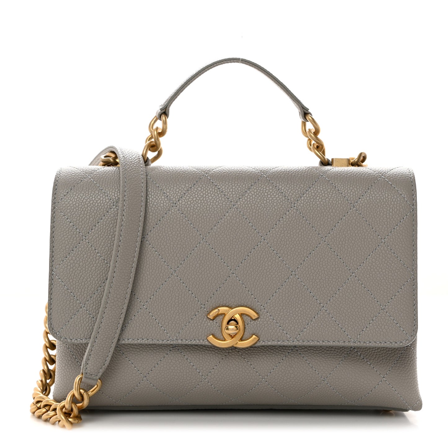 Grained Calfskin Small Stitched Flap Grey