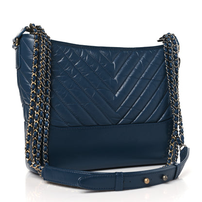Chanel Aged Calfskin Chevron Quilted Medium Gabrielle Hobo Blue 3 of 10