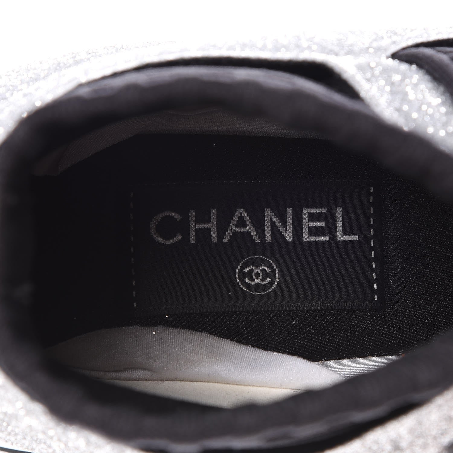 Chanel Glitter Stretch Fabric CC Sneakers 36 Black Silver 5 of 11