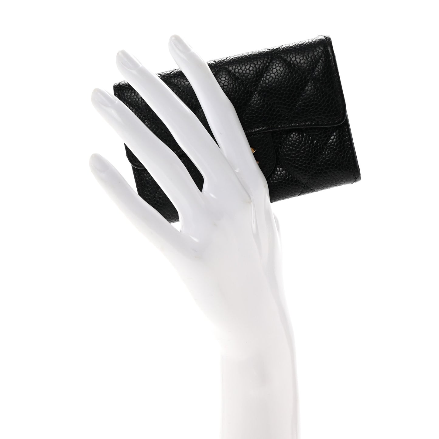 Caviar Quilted Flap Card Holder Wallet Black