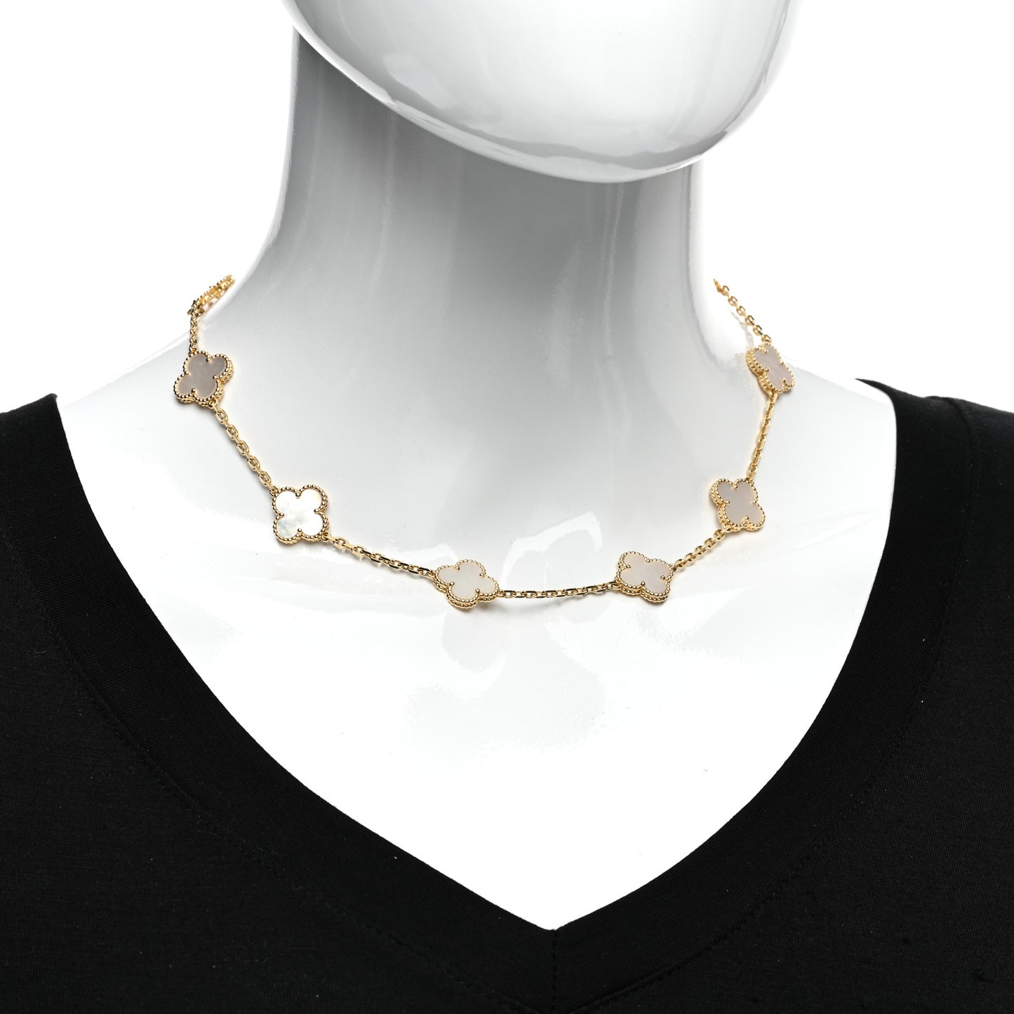 18K Yellow Gold Mother of Pearl 10 Motifs Vintage Alhambra Necklace