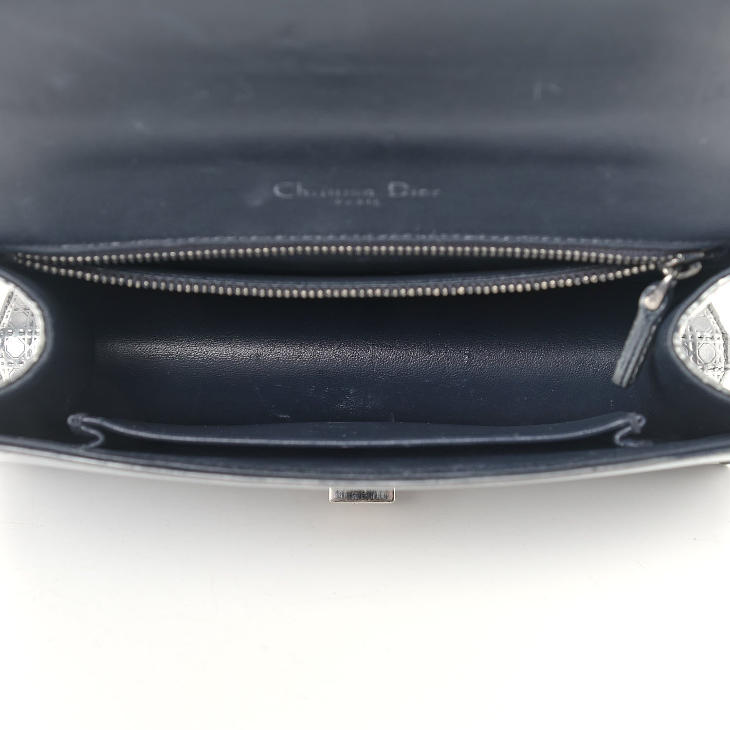 Christian Dior Metallic Patent Micro-Cannage Medium Diorama Flap Bag Silver 5 of 16