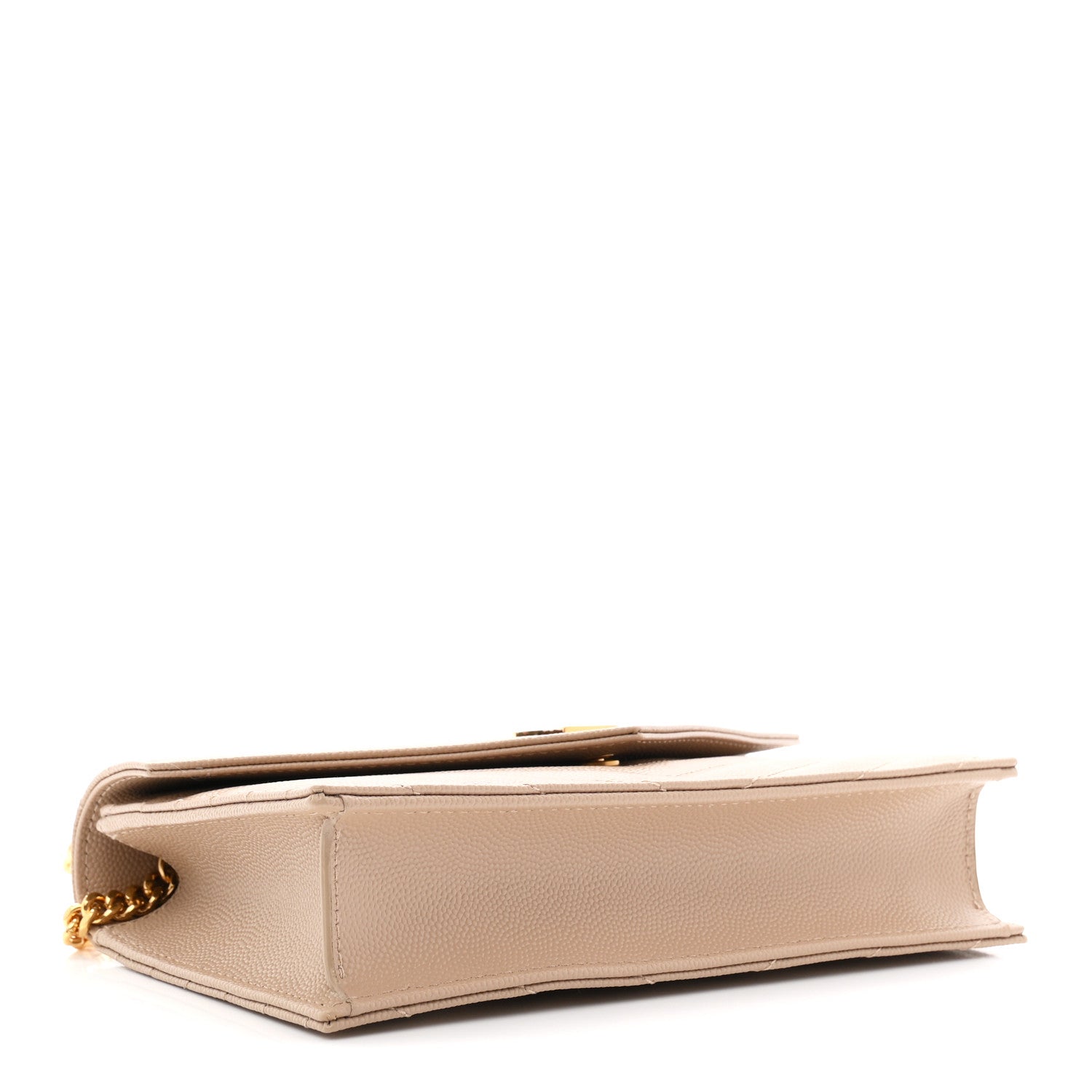 Saint Laurent Grain De Poudre Matelasse Chevron Monogram Envelope Chain Wallet Dark Beige 4 of 10