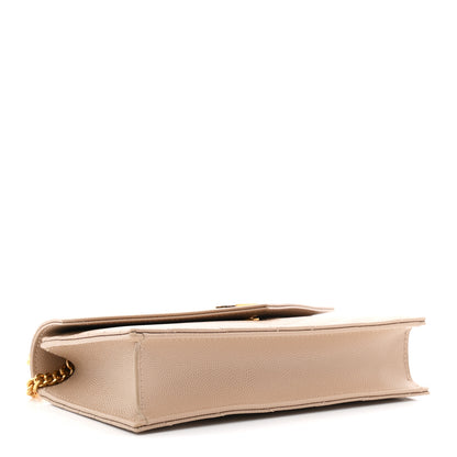 Saint Laurent Grain De Poudre Matelasse Chevron Monogram Envelope Chain Wallet Dark Beige 4 of 10