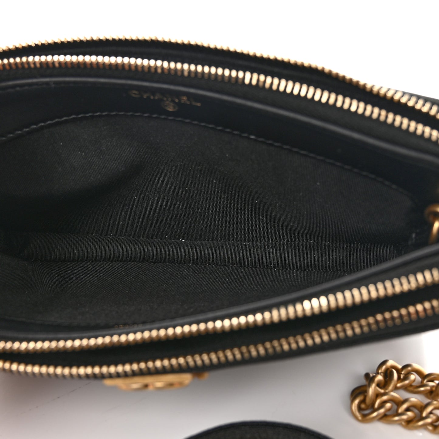 Caviar Quilted Small Boy Clutch With Chain Black