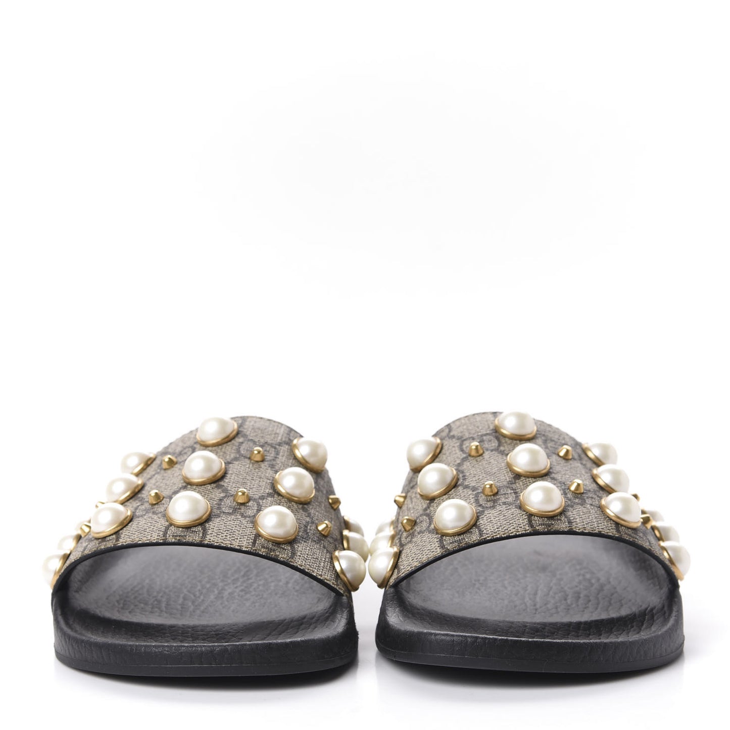 GG Supreme Monogram Pearls Slide Sandals 37 Beige