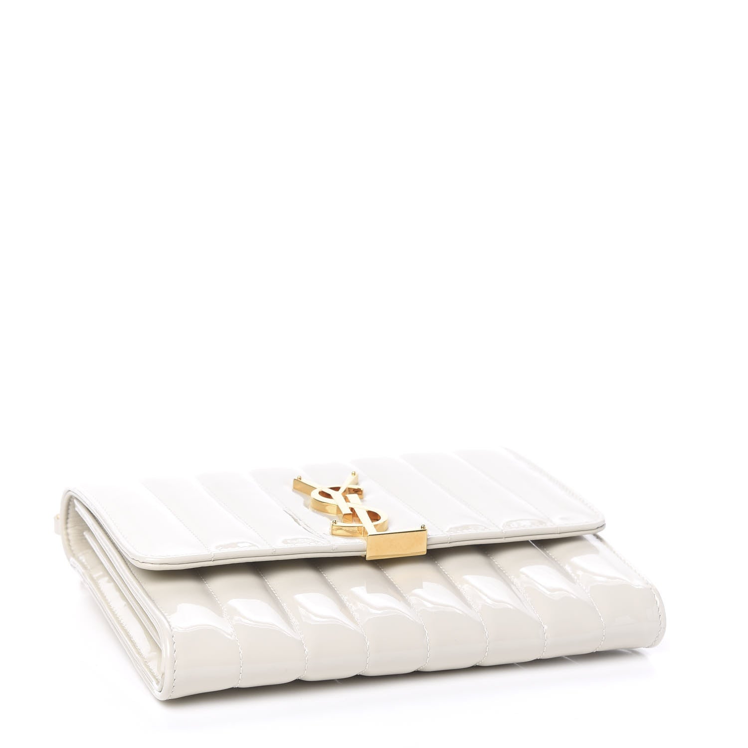 Saint Laurent Patent Calfskin Matelasse Monogram Vicky Chain Wallet Off White 3 of 8