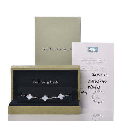 Van Cleef & Arpels 18K White Gold Chalcedony 5 Motifs Vintage Alhambra Bracelet 7 of 7