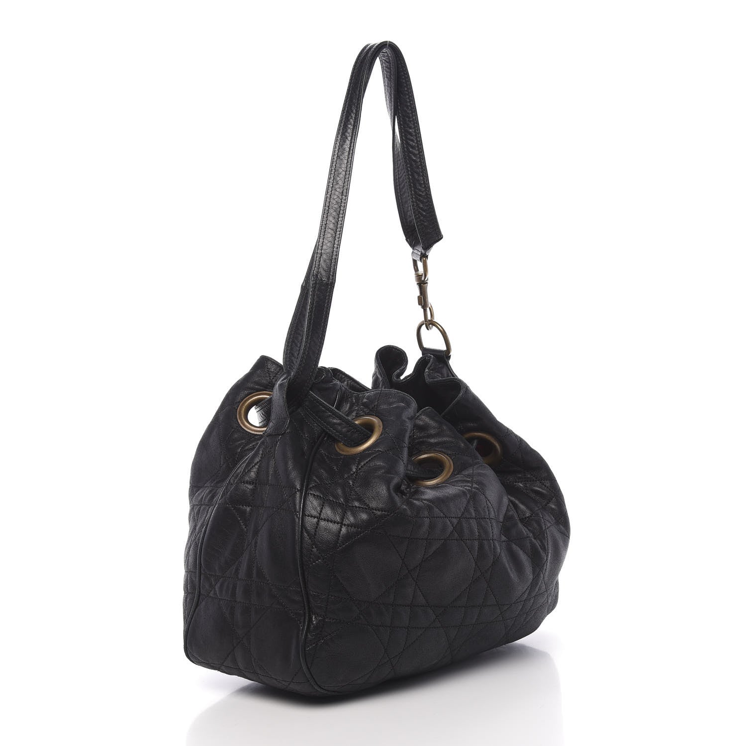 Christian Dior Lambskin Cannage Drawstring Bag Black 3 of 10