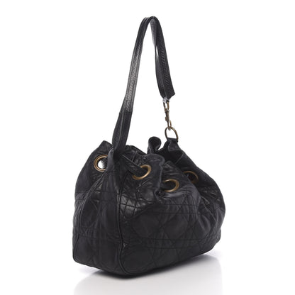 Christian Dior Lambskin Cannage Drawstring Bag Black 3 of 10