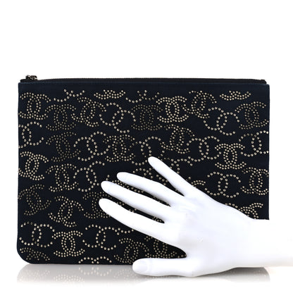 Chanel Canvas Studded CC Medium Cosmetic Pouch Navy 2 of 12