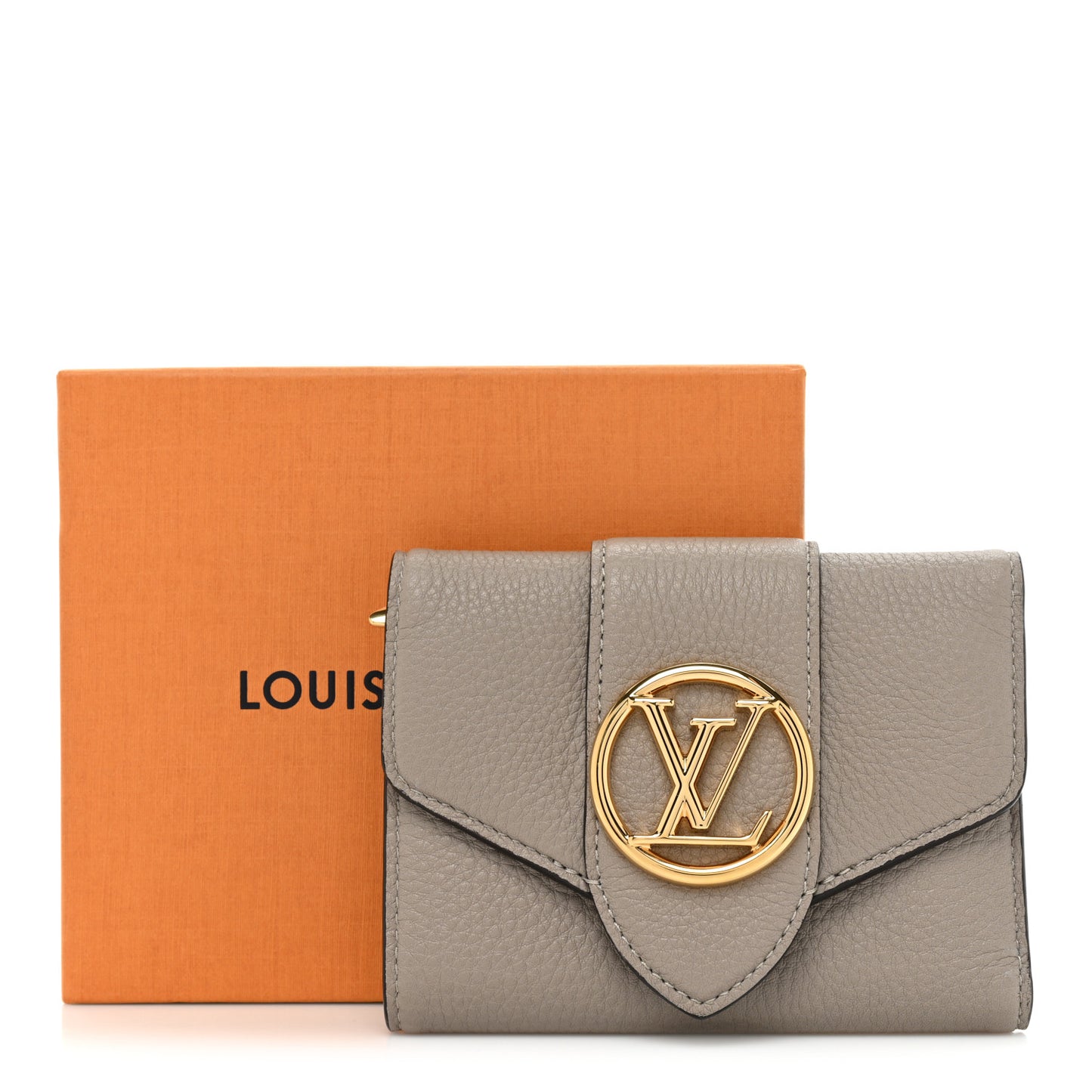 Grained Calfskin LV Pont 9 Compact Wallet Gris