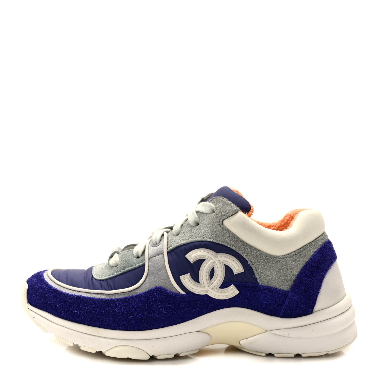 Chanel Nylon Lambskin Suede Calfskin Womens Logo Sneakers 36 Blue White 1 of 8