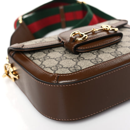 Gucci GG Supreme Monogram Azalea Calfskin Web Mini Horsebit 1955 Shoulder Bag Beige Ebony Brown Sugar 8 of 9